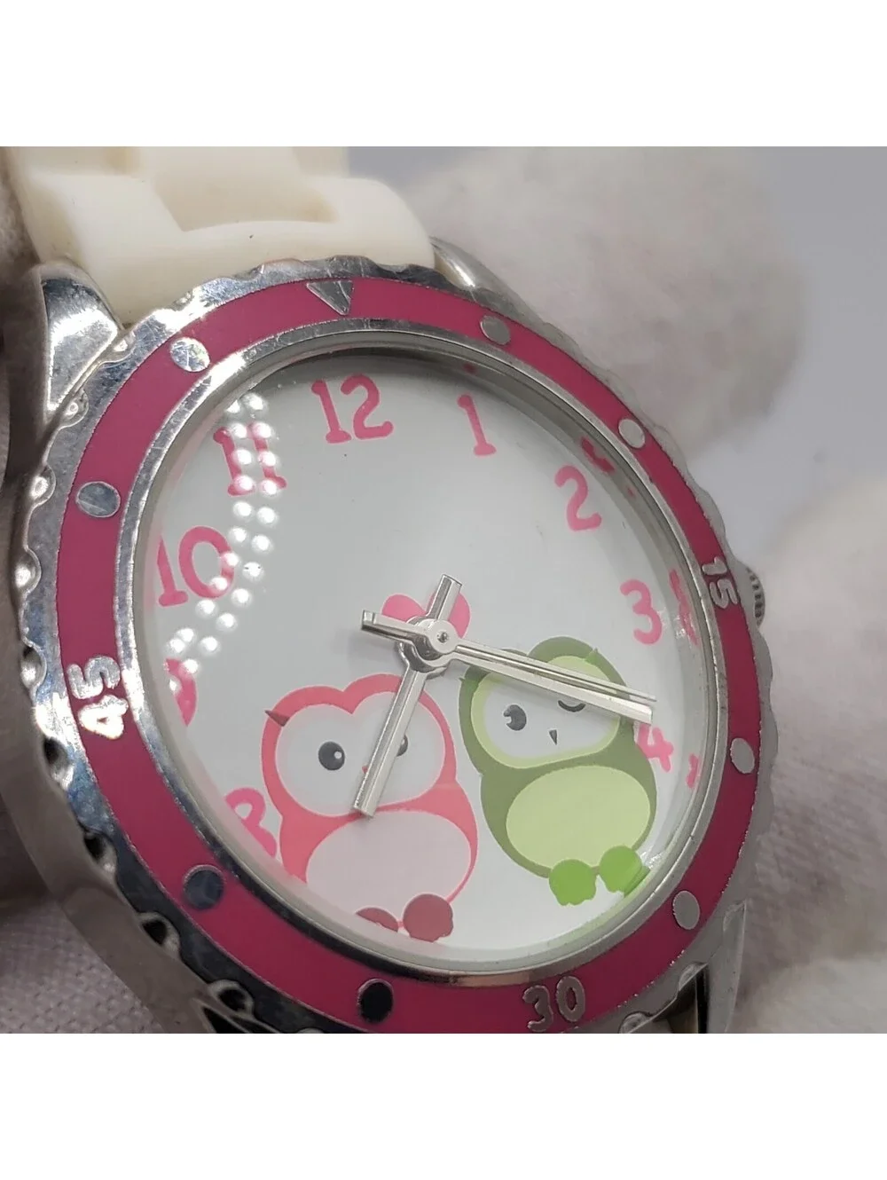 Accutime Two Owl Quartz Womens Watch 33mm Pink Bezel New Battery